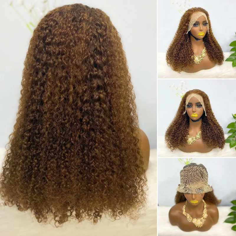 Lace wig in a chocolate - brown color for a rich and warm appearance13*4 Lace Wig Jerry Curl  Natural Human Hair Lace Wigs Color 4# 250% Density