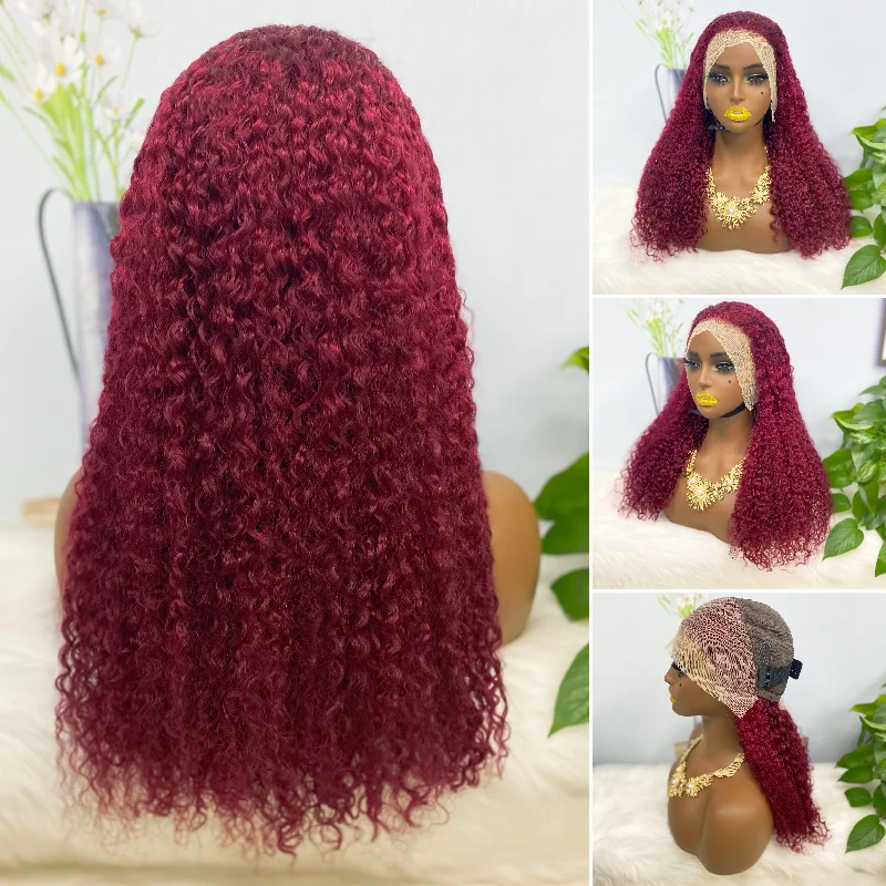 Lace wig with a side - part for a more flattering look13*4 Lace Wig Jerry Curl  Natural Human Hair Lace Wigs Color 99J 250% Density