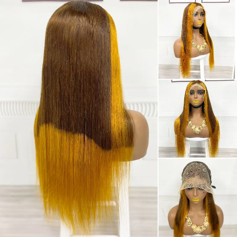 Lace wig with a honey - blonde color for a warm and sunny appearance13*4 Lace Wig Straight Natural Human Hair Lace Wigs Color P30/4T30#  250% Density