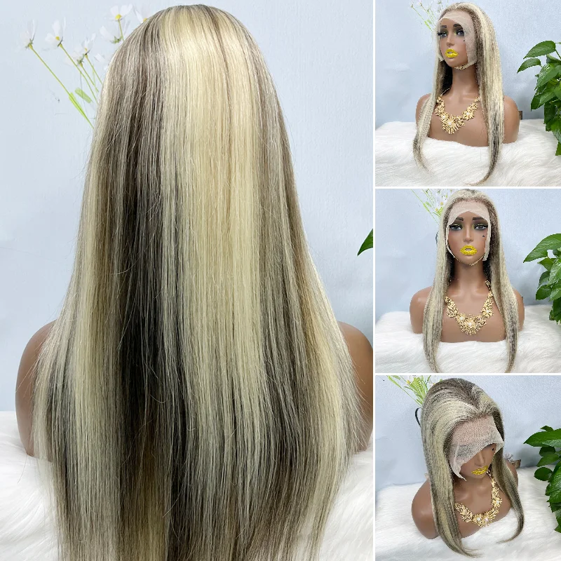 Human - hair lace wig for a luxurious and natural feel13*4 Lace Wig Straight  Natural Human Hair Lace Wigs Color P8/613# 200% Density