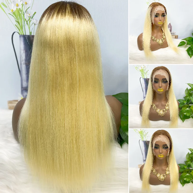 Lace wig with a 200 - density for a full and thick appearance13*4 Lace Wig Straight  Natural Human Hair Lace Wigs Color T4/613# 200% Density