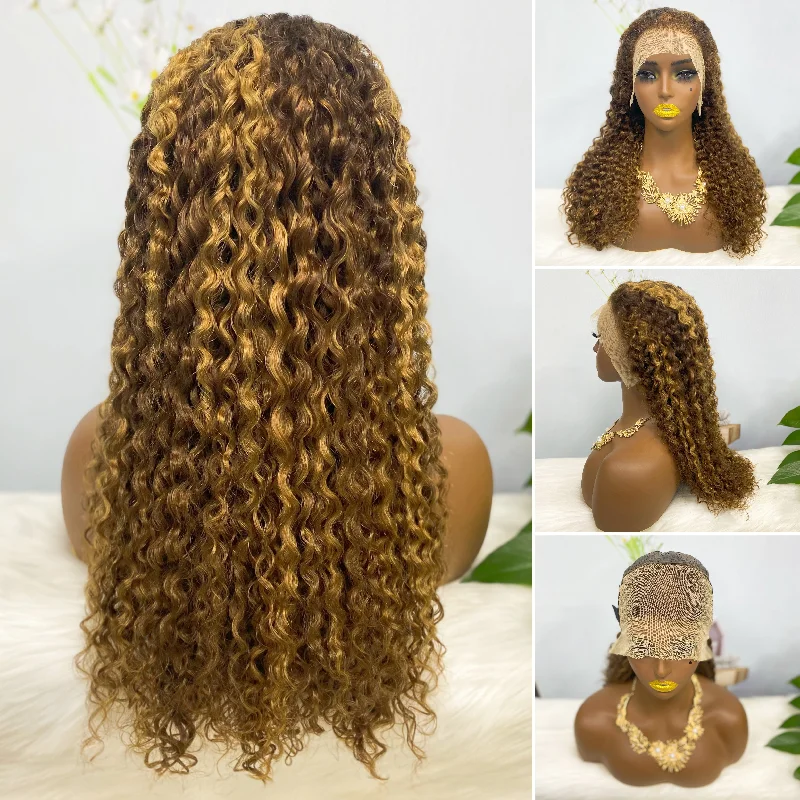 Lace wig in a chocolate - brown color for a rich and warm appearance13*4 BOB Wig Water Wave  Natural Human Hair Lace Wigs Color P4/30# 250% Density