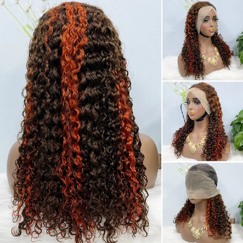 Synthetic lace wig with a heat - resistant formula13*4 Lace Wig Water Wave Natural Human Hair Lace Wigs Color P4/350# 250% Density