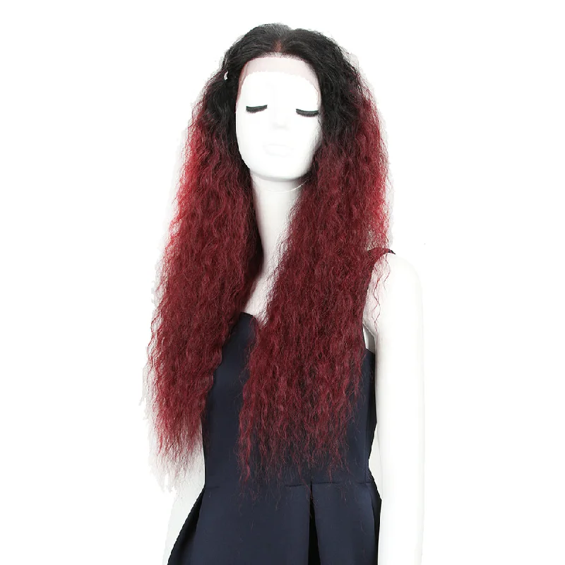 Lace wig with a 13x4 lace frontal for a wide - parting area13*4 Lace Frontal 30 Inch Curly Wave Dark Red Wig | Beyonce