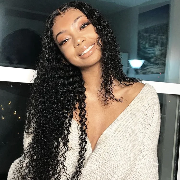 Lace wig with a middle - part for a classic and elegant styleMsbeauty Brazilian Virgin Human Hair 360 Lace Frontal Human Hair Curly Wigs