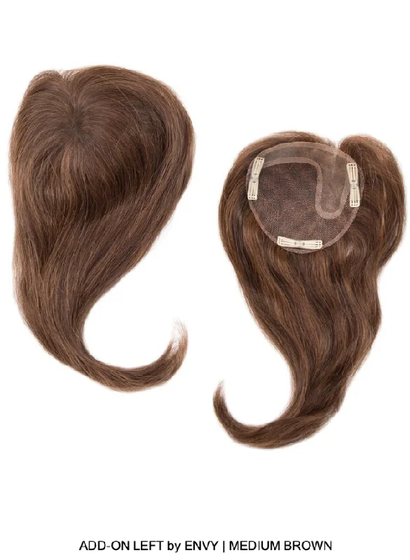 Human - hair wig with a curly texture for a bold and stylish choiceAdd-On Left Part Human Hair / HF Synthetic Blend Topper