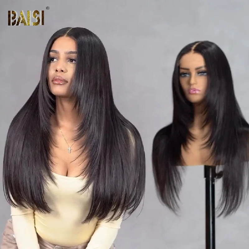 Lace wig with a side - part for a more flattering lookBAISI 13X4 Double Drawn Straight Wig