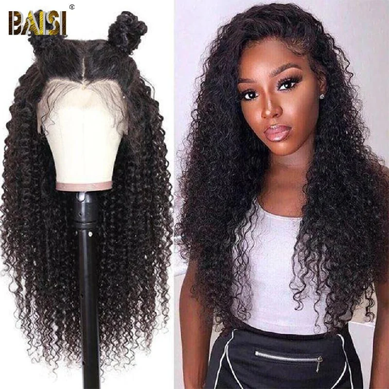 Adjustable - cap lace wig for a comfortable fitBAISI 12A Bleached Knots  Curly Lace Wig Pre plucked