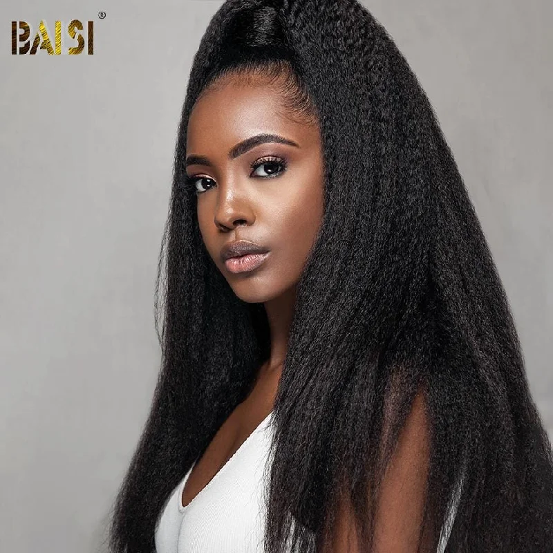 Lace wig with a honey - blonde color for a warm and sunny appearanceBAISI 12A Bleached Knots Kinky Straight Wig Preplucked