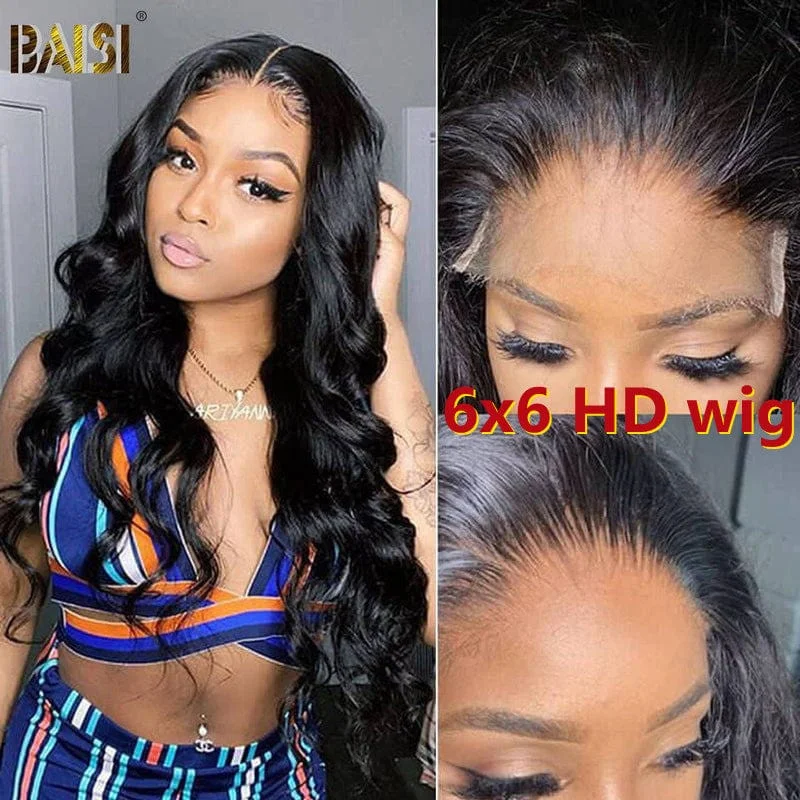 Lace wig with a wispy fringe for a soft and feminine lookBAISI 12A 6x6 HD Undetectable Lace Closure Wig