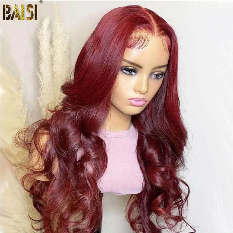 Lace wig with a curly texture for a bold and stylish choiceBAISI 99J# Burgundy Color Lace Wig