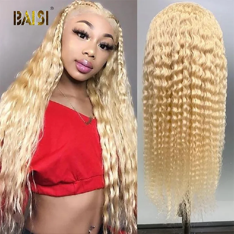 Lace wig with a side - swept bang for a sophisticated lookBAISI Blonde Customized Wig 613# Deep Wave Wig