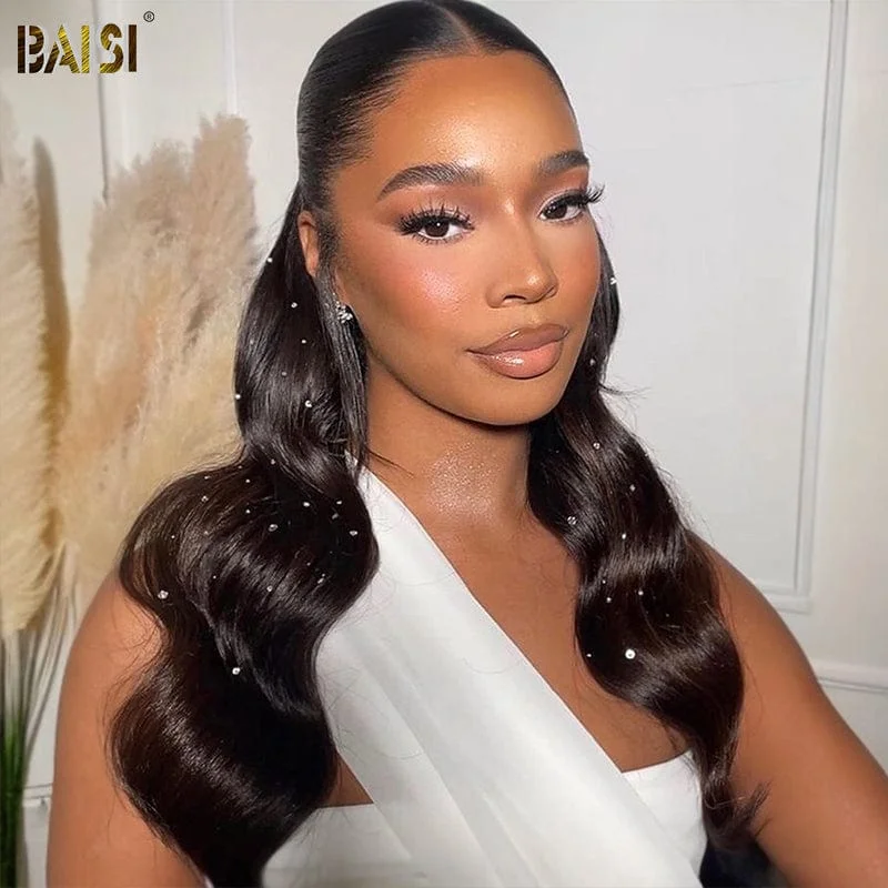 Lace wig with a middle - part for a classic and elegant styleBAISI Body Wave Lace Wig For Wedding