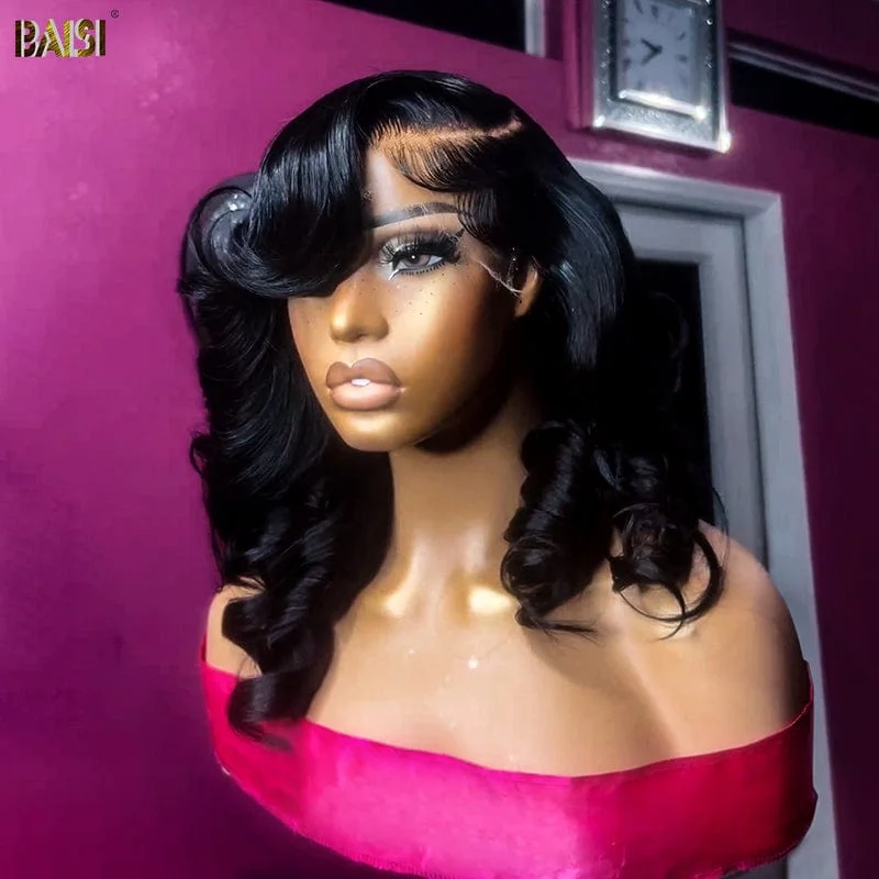 Lace wig with a wavy texture for a beachy lookBAISI Bouncy Side Part Wavy Wig