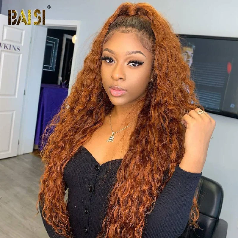 Lace wig with a natural - looking root for a more realistic lookBAISI Color 1B/Ginger Orange Top Quality Customized Wig Natural Wave