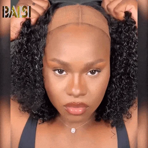 Lace wig with a pre - bleached knot for a natural - looking scalpBAISI Curly Short Glueless Wig