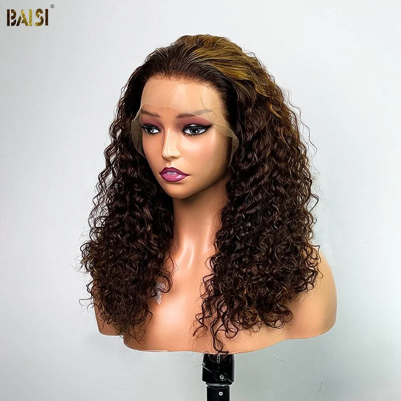 Lace wig with a natural - looking root for a more realistic lookBAISI Double Drawn Highlight Curly Lace Wig