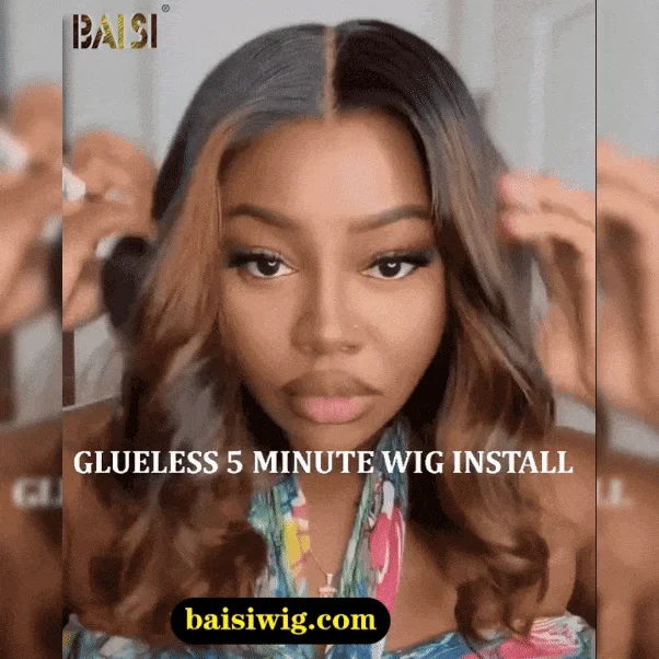 Lace wig with a side - swept bang for a sophisticated lookBAISI Elegant Brown Highlight Glueless Wig