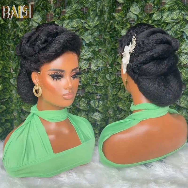 Lace wig in a chocolate - brown color for a rich and warm appearanceBAISI Fashion Kinky Straight Updo Styling Wig For Wedding