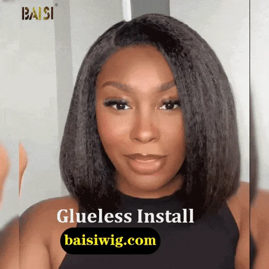 Lace wig with a wavy texture for a beachy lookBAISI Kinky Straight With Natural Hairline Glueless Wig