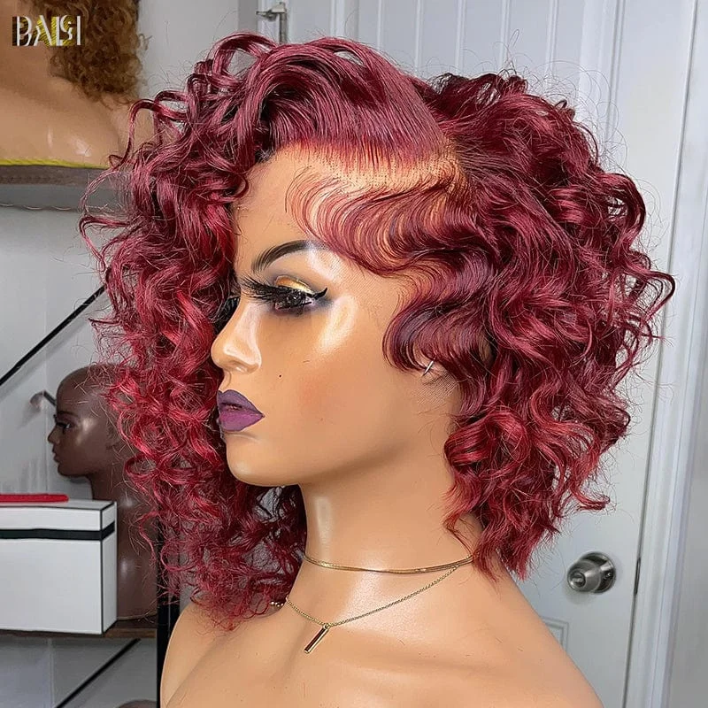 Lace wig with a side - part for a more flattering lookBAISI Perfect Layered Cut Burgundy Wavy Wig