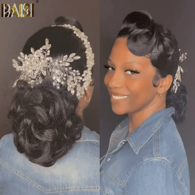 Lace wig with a side - part for a more flattering lookBAISI Perfect Updo Ponytail Already Styled Wig For Wedding