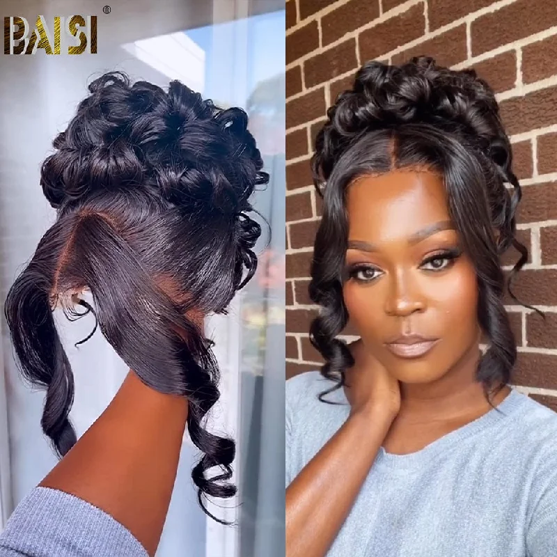 Full - lace wig with a natural - looking hairline for a seamless appearanceBAISI Perfect Updo Ponytail Wavy Wig For Wedding