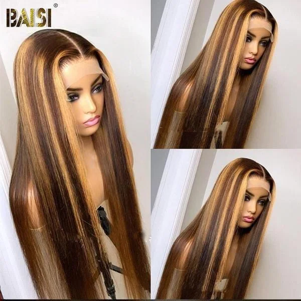 Lace wig with a middle - part for a classic and elegant styleBAISI Piano Color Straight Hair Wig