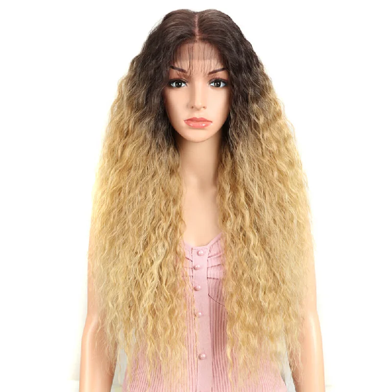 Lace wig with a natural - looking root for a more realistic look13*4 Lace Frontal 30 Inch Curly Wave Wig Ombre Blonde丨Beyonce