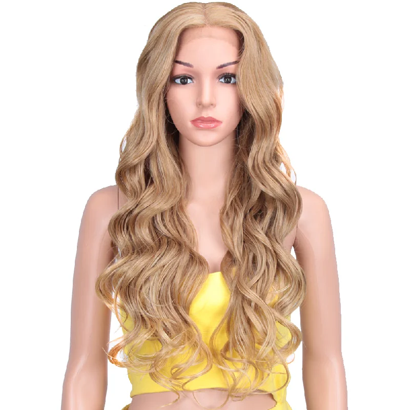 Lace wig with a 13x4 lace frontal for a wide - parting areaNOBLE Easy 360 Synthetic HD Lace Frontal Wigs For Women| 29 Inch Loose Wave | Streamer Gold Arika