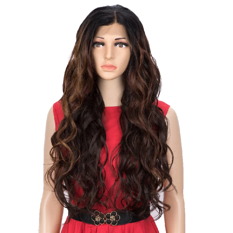 Lace wig with a straight texture for a sleek and minimalist lookEasy 360 Synthetic Lace Front 28 Inch Body Wave Wig Mixed Brown | Grace NOBLE