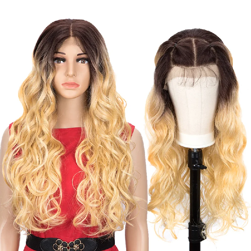 Lace wig with a 200 - density for a full and thick appearanceNOBLE Easy 360 Synthetic Lace Front Wig | 28 Inch Body Wave |  Ombre Blonde | Grace