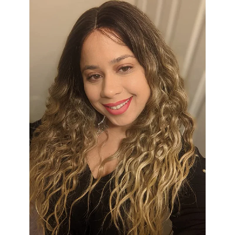 Lace wig with a pre - plucked hairline for a more natural look28 Inch Long 360 Lace Curly Beach Blonde Wig | Sophisticate