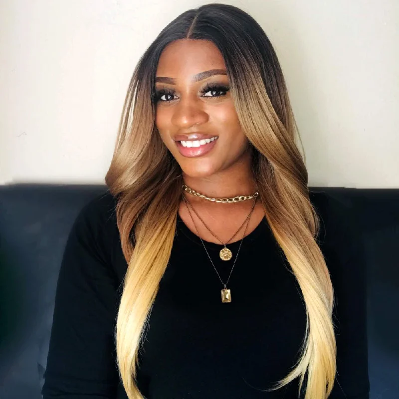 Lace wig with a pre - bleached knot for a natural - looking scalpEasy 360 Lace Front 28 Inch Long Straight Wig Muitiple Color | Agatha