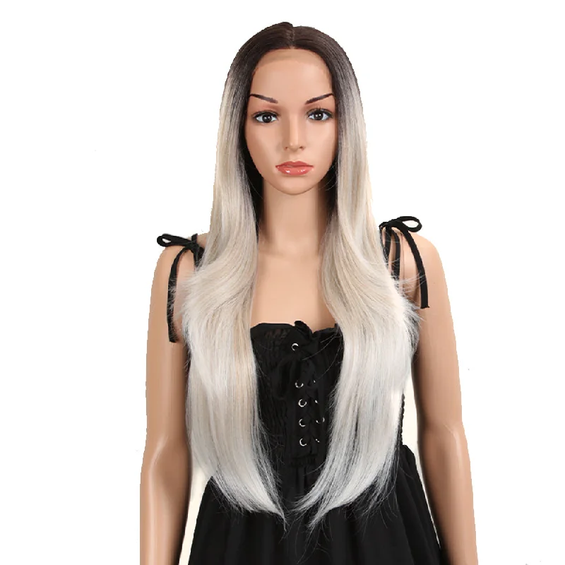 Lace wig with a pre - plucked hairline for a more natural lookNOBLE Easy 360 Synthetic Lace Front Wig | 28 Inch Long Straight |Platinum | Agatha