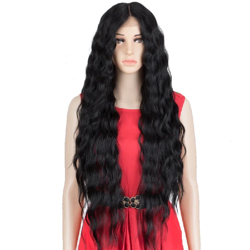 Lace wig with a straight texture for a sleek and minimalist lookNOBLE EDGRA  Easy 360 Synthetic Lace Front Wigs | 31 inch Long Water Wave Wig| E+U Lace Part Black Wig