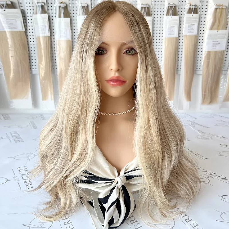 Lace wig with a curly texture for a bold and stylish choiceLace Top Wig Virgin Human Hair Platinum Ash Blonde Wigs With Dark Roots