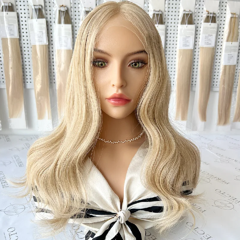 Lace wig with a platinum - blonde color for a bold and trendy lookLuxury Lace Top Wig Blonde Mixed Virgin Human Hair Wigs - Luna