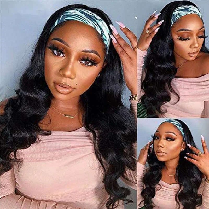 Lace wig with a honey - blonde color for a warm and sunny appearanceMORE FACE Body Wave Headband Wig No Lace Glueless Wig Full Machine Made Human Hair Wigs