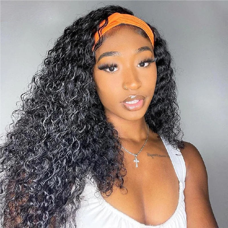 Lace wig with a platinum - blonde color for a bold and trendy lookMORE FACE Headband Wig Water Wave Human Hair Wig Glueless Full Machine Made Wigs