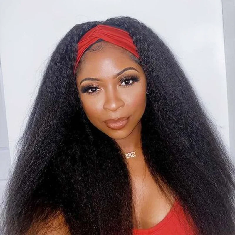 Lace wig with a straight texture for a sleek and minimalist lookMORE FACE Kinky Straight Headband Wig No Glue No Lace Full Machine Made Wig