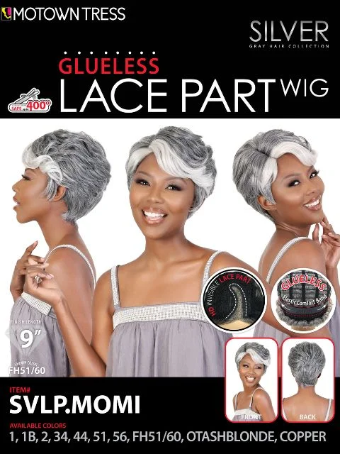 Synthetic lace wig with a heat - resistant formulaMotown Tress Silver Gray Hair Glueless HD Lace Part  Wig - SVLP.MOMI