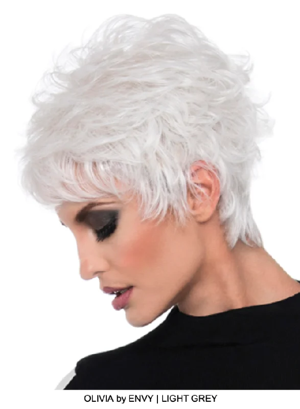 Human - hair wig with a side - swept bang for a sophisticated lookOlivia Human Hair / HF Synthetic Blend Wig (Capless)