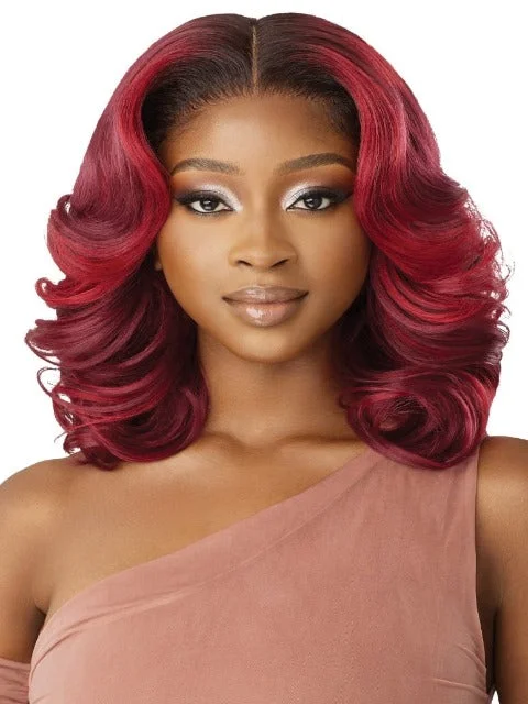 Lace wig with a wavy texture for a beachy lookOutre 100% Human Hair Blend 5"x5" Glueless Lace Closure Wig - HHB-BODY WAVE 16"