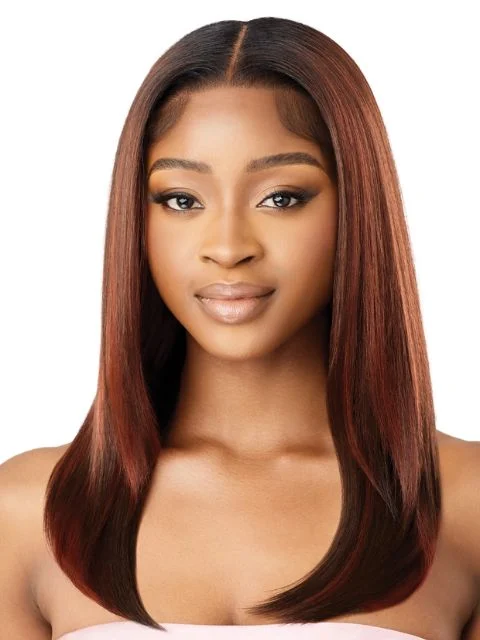 Lace wig with a pre - plucked hairline for a more natural lookOutre  100% Human Hair Blend Airtied Lace Wig HHB-SLEEK YAKI 20"