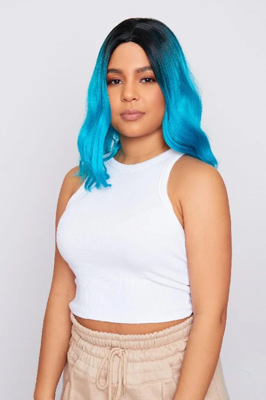 Synthetic lace wig with a heat - resistant formulaTEIGAN 14" OMBRE BLUE SYNTHETIC NON-LACE WIG