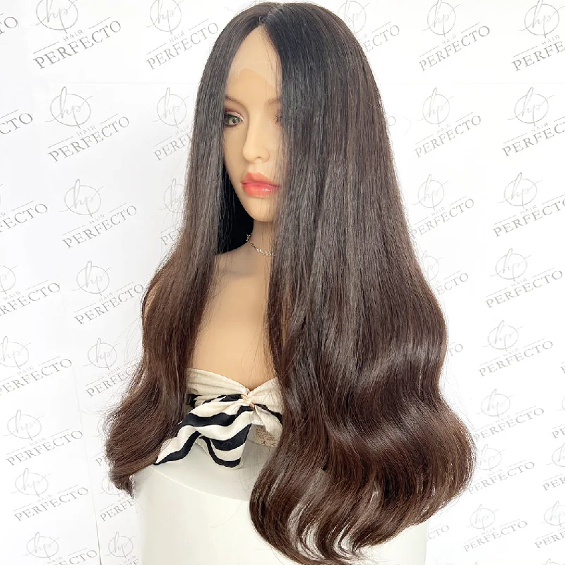 Lace wig with a natural - looking root for a more realistic lookTop Lace Human Hair Wigs Natural Black 24inch Wig - Sasha