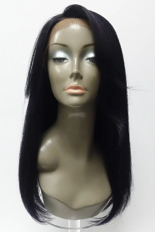 Lace wig with a side - swept bang for a sophisticated lookVH-2 | Human Hair Blend Natural Relaxed Texture Lace Front Wig