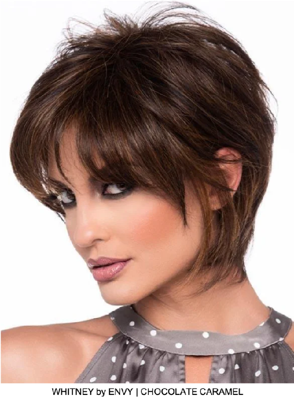 Adjustable - cap human - hair wig for a comfortable fitWhitney Human Hair / HF Synthetic Blend Wig (Capless)