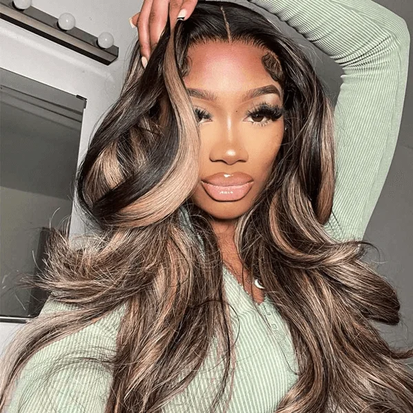 Colored wig with a curly texture for a bold and stylish choiceBalayage Highlight Wig Human Hair 13X6 Lace Frontal Wig Body Wave Wig And Straight Lace Wig